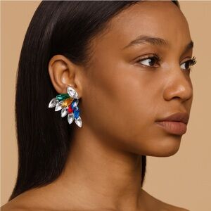 Vintage FA Vibrant Blue and Red Crystal Clip-On Earrings